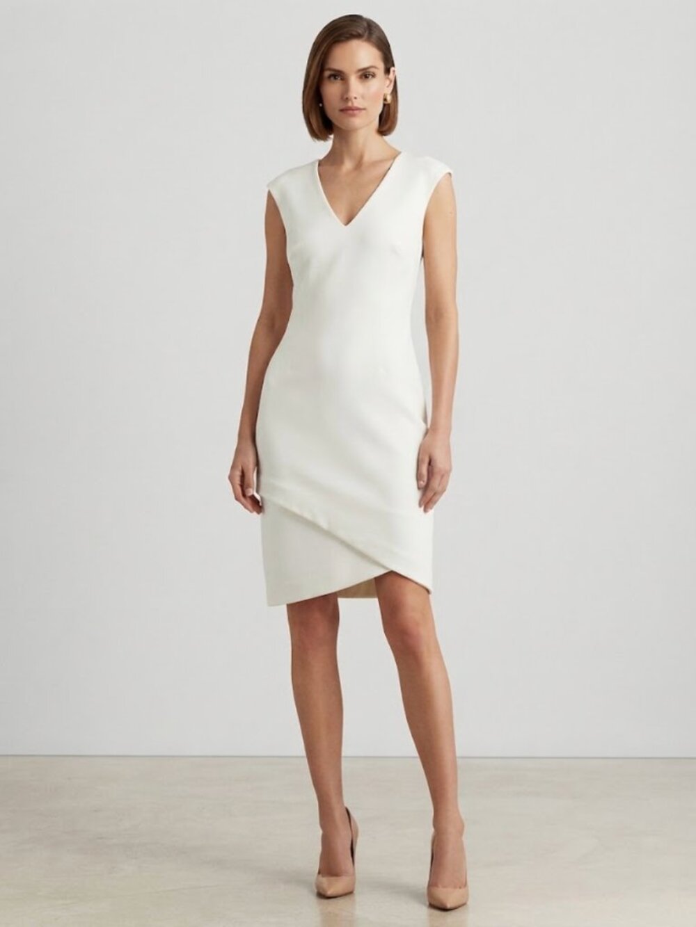 NWT Polo Ralph Lauren Off-White/Cream V-Neck Asymmetric Wrap Cocktail Dress Sz 2